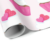 ピンクのハートカップケーキバレンタインデーのプレゼント ラッピングペーパー (ロールコーナー)