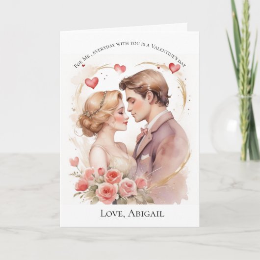 ピンクのハートカップルのバレンタインデーのカード シーズンカード (正面)