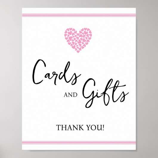 ピンクのハートカードとギフト赤ちゃんシャワー ポスター (正面)