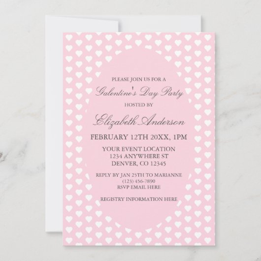 ピンクのハートガレンティーンズデイパーティー 招待状 (正面)