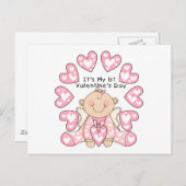 ピンクのハートガール1stバレンタインデーTシャツ シーズンポストカード (正面/裏面)