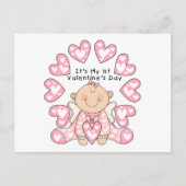 ピンクのハートガール1stバレンタインデーTシャツ シーズンポストカード (正面)