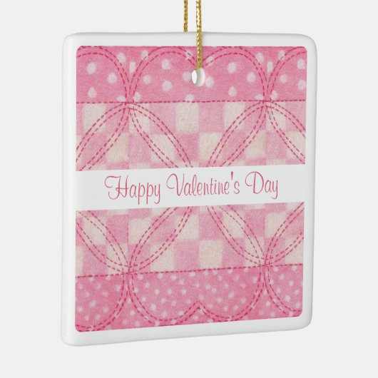 ピンクのハートキルトバレンタインセラミックSq.オーナメント セラミックオーナメント (右)
