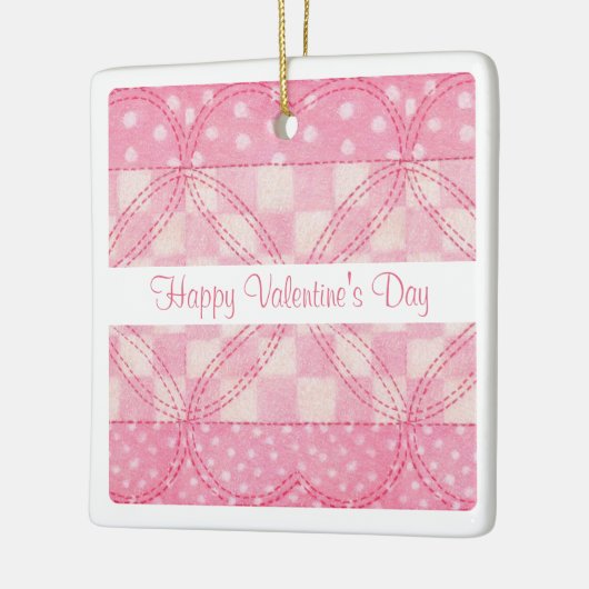ピンクのハートキルトバレンタインセラミックSq.オーナメント セラミックオーナメント (左)