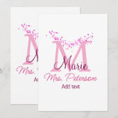 ピンクのハートグリッター モノグラムの先生 現代のジ 招待状 (正面/裏面)