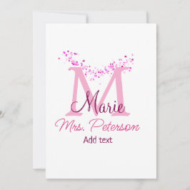 ピンクのハートグリッター モノグラムの先生 現代のジ 招待状