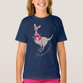 ピンクのハートグレーのカンガルーのグラフィックTシャツのポーチ Tシャツ