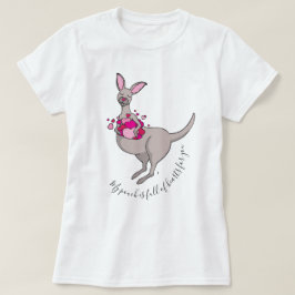 ピンクのハートグレーのカンガルーのグラフィックTシャツのポーチ Tシャツ