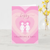 ピンクのハートゲイレズビアンカップルのバレンタインデーの愛 カード (黄色い花)