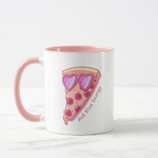 ピンクのハートサングラスのかわいいピザ好きマグカップ マグカップ