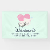 ピンクのハートシャワーで寝る甘い子ネコ 横断幕 (横)