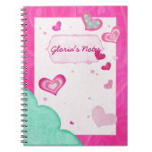 ピンクのハートジュエパーソナライズされたルドダイアリージュナル ノートブック (正面)