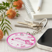 ピンクのハートジュエードパーソナライズされたトゥイーンSweet 16 キーホルダー (正面右)