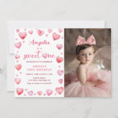 ピンクのハートスウィートワンバレンタインデーの写真 招待状 (正面)