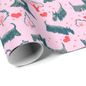 ピンクのハートスコットランドテリアのスコッチテリアの小犬ペット ラッピングペーパー (ロールコーナー)