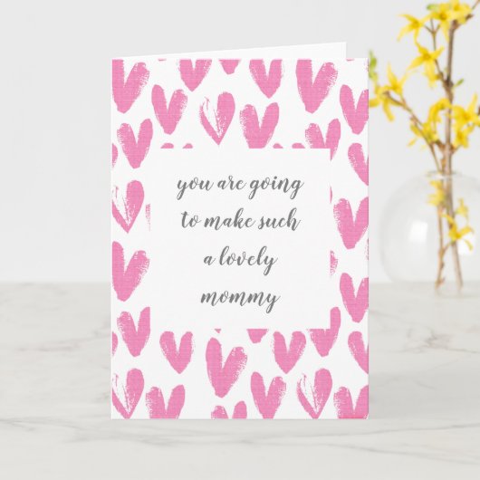 ピンクのハートストローク未来の母親かわいいこと カード (黄色い花)