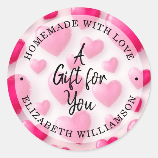 ピンクのハートズホームメイドウィズラブ ラウンドシール (正面)