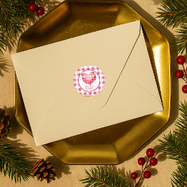 ピンクのハートチェック柄 オーダーメイド 返送先住所ラベル ラウンドシール