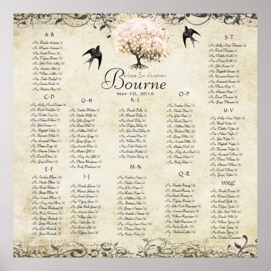 ピンクのハートツリー – 100から150ゲスト – アルファベット ポスター (正面)