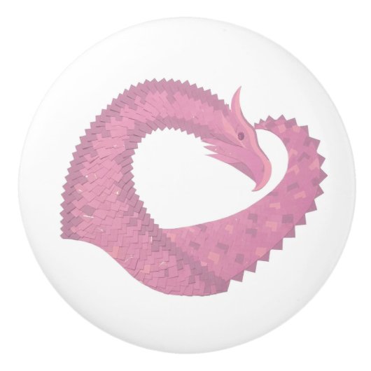 ピンクのハートドラゴンの白 セラミックノブ (正面)