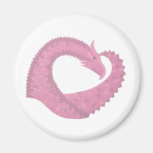 ピンクのハートドラゴンの白 マグネット (正面)
