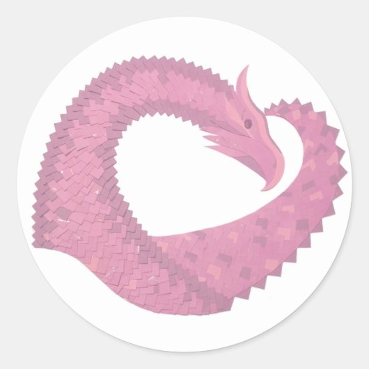 ピンクのハートドラゴンの白 ラウンドシール (正面)