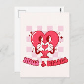 ピンクのハートハグとキス ポストカード (正面/裏面)