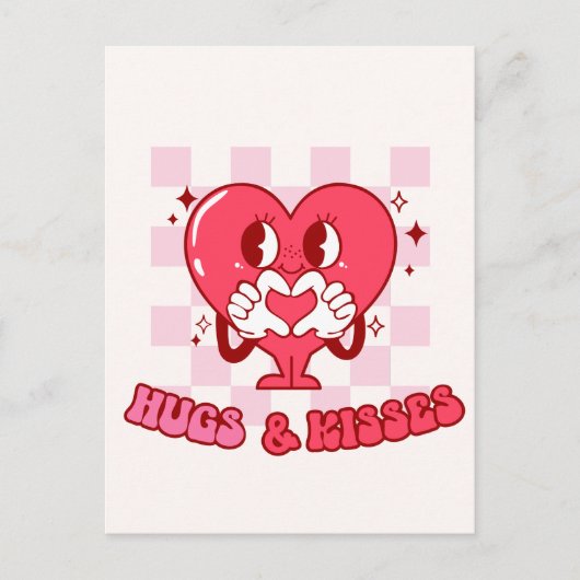 ピンクのハートハグとキス ポストカード (正面)