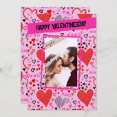 ピンクのハートハッピーバレンタインデー写真 (正面/裏面)