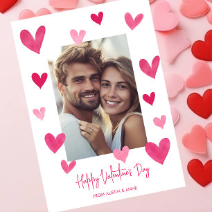 ピンクのハートハッピーバレンタインデー写真 シーズンカード