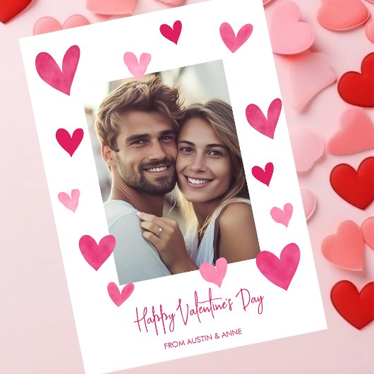 ピンクのハートハッピーバレンタインデー写真 シーズンカード