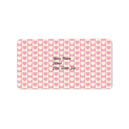 ピンクのハートバックグラウンドアドレスのステッカー ラベル (正面)