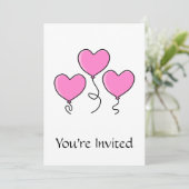 ピンクのハートバルーンと黒いアウトライン。 招待状 (スタンド正面)