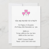 ピンクのハートバルーンと黒いアウトライン。 招待状 (裏面)