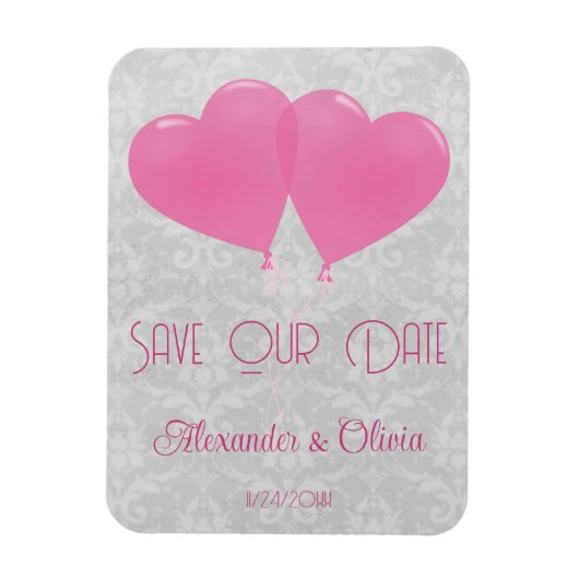 ピンクのハートバルーン日付マグネットを保存 マグネット (縦)