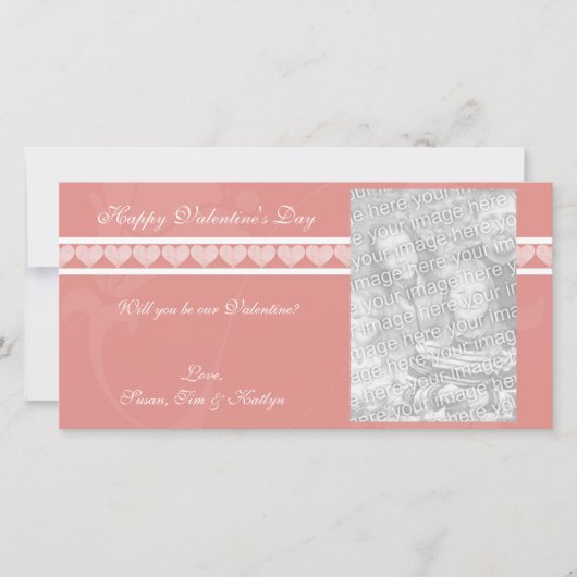 ピンクのハートバレンタインのフォトカード シーズンカード (正面)