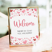 ピンクのハートバレンタインの赤ちゃんシャワーウェルカムサイン ポスター