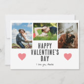 ピンクのハートバレンタインデーのボーイフレンド3枚の写真 シーズンカード (正面)