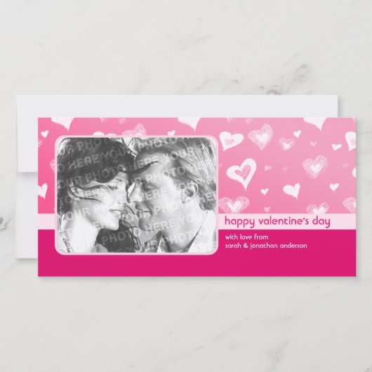 ピンクのハートバレンタインデーの写真カード シーズンカード (正面)