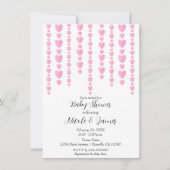 ピンクのハートバレンタインデーズベビーシャワー 招待状 (正面)