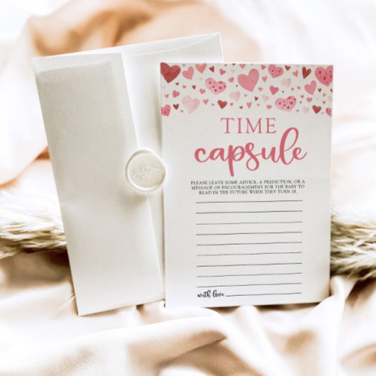 ピンクのハートバレンタイン赤ちゃんシャワータイムカプセル 招待状