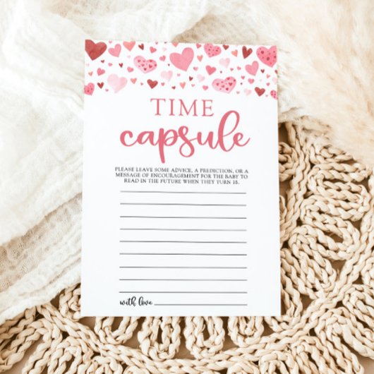 ピンクのハートバレンタイン赤ちゃんシャワータイムカプセル 招待状