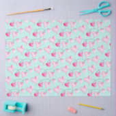 ピンクのハートパターンの水色 薄葉紙 (クラフト)