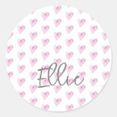 ピンクのハートパターン名水彩甘い愛 ラウンドシール (正面)