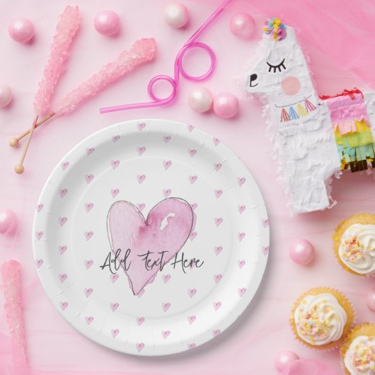 ピンクのハートパターン水の色の甘い愛モダン ペーパープレート (パーティー)