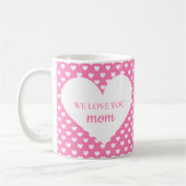 ピンクのハートパターン私たちはあなたを愛するママ写真 コーヒーマグカップ (左)