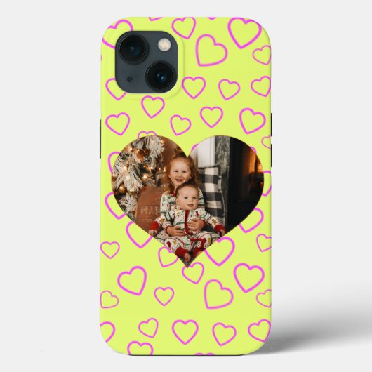 ピンクのハートパターン黄色の背景カスタム写真 Case-Mate iPhoneケース (裏面)