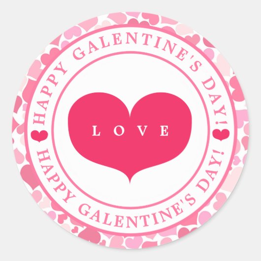 ピンクのハートパターン – Happy Galentine's Day ラウンドシール (正面)