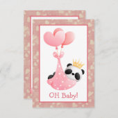 ピンクのハートパンダベアーベビーシャワー 招待状 (正面/裏面)