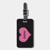 ピンクのハートパーソナライズされた名 ラゲッジタグ (正面縦)